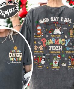 funny christmas shirt for pharmacy techs featuring bible verse design and unique pharmacy theme for nurses and future nurses fpf5y