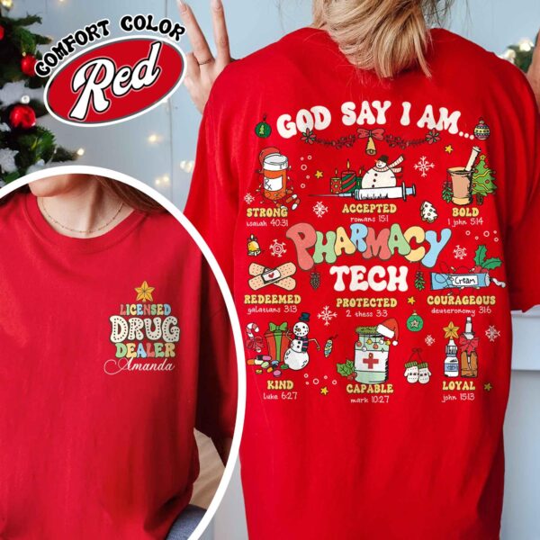 funny christmas shirt for pharmacy techs featuring bible verse design and unique pharmacy theme for nurses and future nurses lizpc