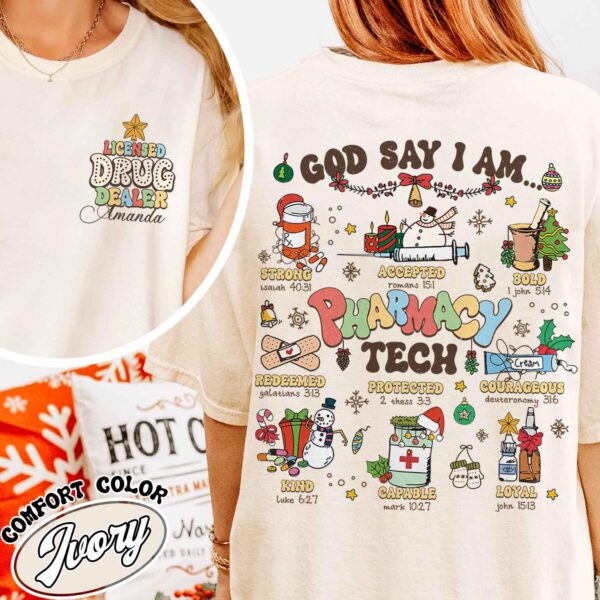 funny christmas shirt for pharmacy techs featuring bible verse design and unique pharmacy theme for nurses and future nurses qqg99