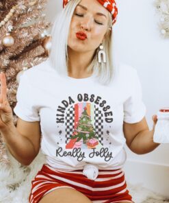 funny christmas shirt for women kinda obsessed retro tee with holly jolly design vintage t shirt for holiday celebrations hs2vh