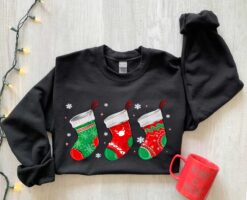 Funny Christmas Shirt for Women  Vintage Style Sweatshirt with Unique Sock Design  Ideal for Holiday Outfits and Celebrations