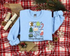 Funny Christmas Shirt Merry Christmas Doodle Design Soft Cotton T Shirt for Women Vintage Style Holiday Apparel