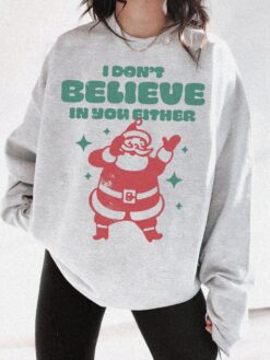 Funny Christmas Shirt Unisex Crewneck Santa Claus Design Comfortable Sweatshirt for Holiday Wear Vintage T Shirts and Pajamas