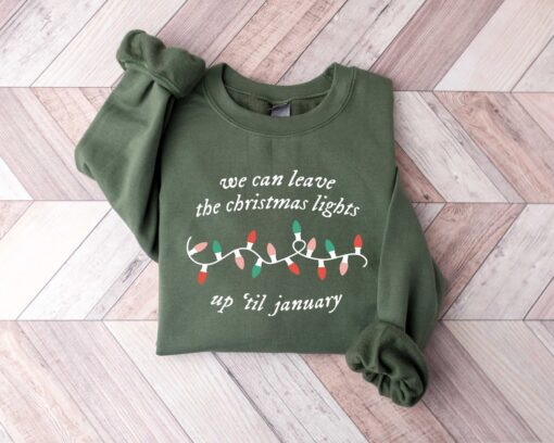 funny christmas shirt we can leave the christmas lights up til january vintage t shirt for women comfortable holiday apparel ip2il scaled