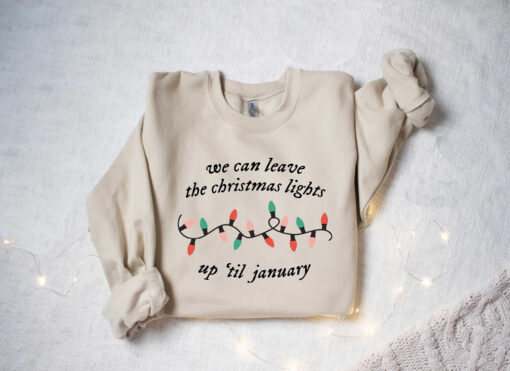 funny christmas shirt we can leave the christmas lights up til january vintage t shirt for women comfortable holiday apparel rm8ad scaled