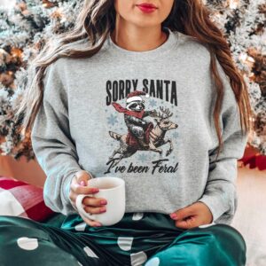 funny christmas shirts retro raccoon design sorry santa ive been feral vintage t shirt for holiday humor and festive fun dibnh