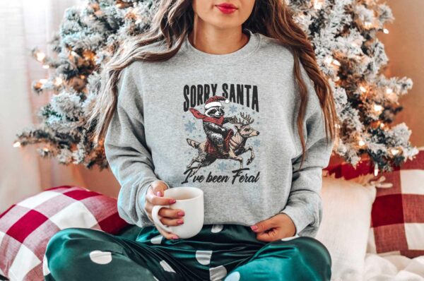 funny christmas shirts retro raccoon design sorry santa ive been feral vintage t shirt for holiday humor and festive fun dibnh