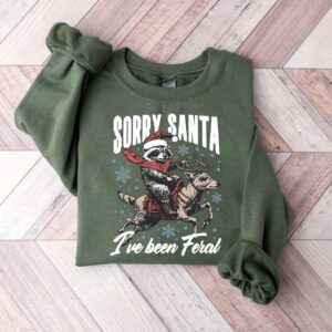 funny christmas shirts retro raccoon design sorry santa ive been feral vintage t shirt for holiday humor and festive fun ulykl