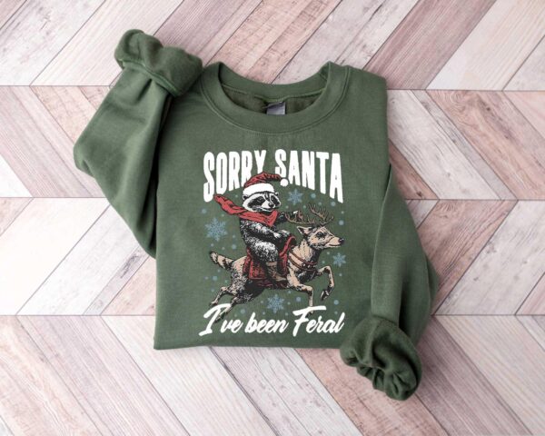 funny christmas shirts retro raccoon design sorry santa ive been feral vintage t shirt for holiday humor and festive fun ulykl