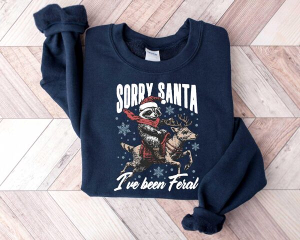 funny christmas shirts retro raccoon design sorry santa ive been feral vintage t shirt for holiday humor and festive fun