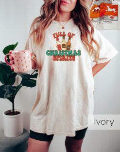 Funny Christmas Shirts Tequila Vodka Whiskey Crewneck Tee for Xmas Parties with Full of Christmas Spirit Design
