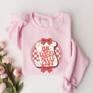 funny christmas sweater for women on santas petty list crewneck sweatshirt with unique holiday design ctbkk