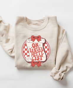 funny christmas sweater for women on santas petty list crewneck sweatshirt with unique holiday design no8hy