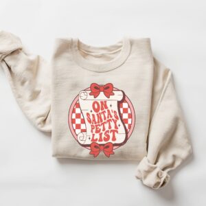 funny christmas sweater for women on santas petty list crewneck sweatshirt with unique holiday design no8hy