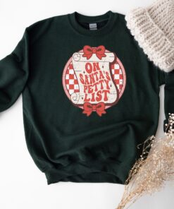 funny christmas sweater for women on santas petty list crewneck sweatshirt with unique holiday design ptjk5