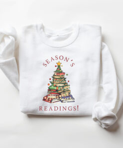 funny christmas sweatshirt for book lovers reading theme librarian sweater with christmas tree design for readers and bookworms 1cmtw scaled