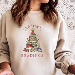 Funny Christmas Sweatshirt for Book Lovers  Reading Theme Librarian Sweater with Christmas Tree Design for Readers and Bookworms