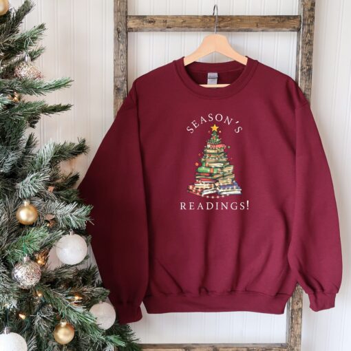 funny christmas sweatshirt for book lovers reading theme librarian sweater with christmas tree design for readers and bookworms kuf6k scaled