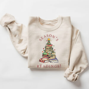 funny christmas sweatshirt for book lovers reading theme librarian sweater with christmas tree design for readers and bookworms owkpo