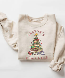 funny christmas sweatshirt for book lovers reading theme librarian sweater with christmas tree design for readers and bookworms owkpo scaled