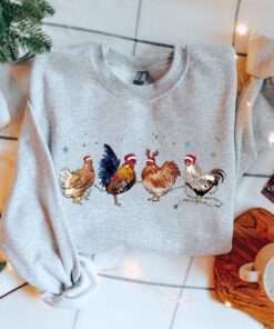 funny christmas sweatshirt for chicken lovers farm animal crewneck with unique xmas chicken design qlnd5