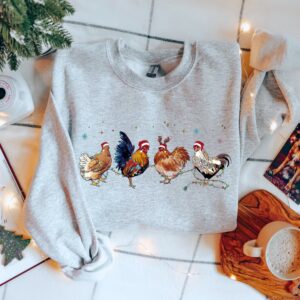 funny christmas sweatshirt for chicken lovers farm animal crewneck with unique xmas chicken design qlnd5