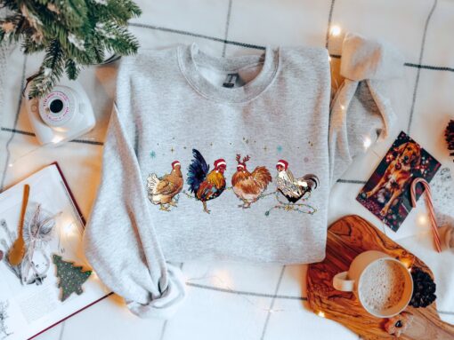 funny christmas sweatshirt for chicken lovers farm animal crewneck with unique xmas chicken design qlnd5