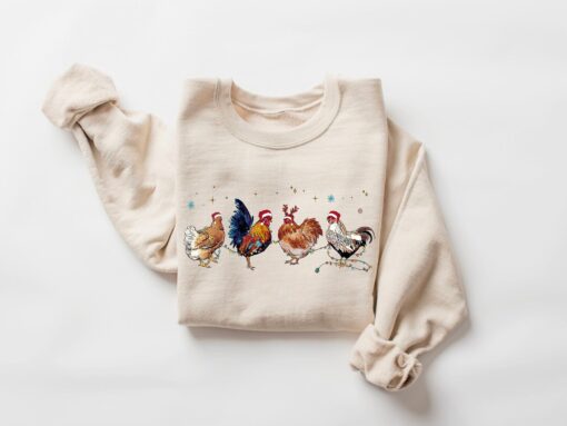 funny christmas sweatshirt for chicken lovers farm animal crewneck with unique xmas chicken design tw38t