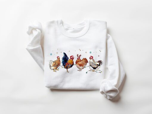 funny christmas sweatshirt for chicken lovers farm animal crewneck with unique xmas chicken design vjv92