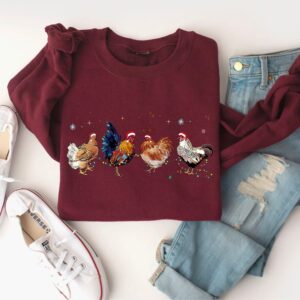 funny christmas sweatshirt for chicken lovers farm animal crewneck with unique xmas chicken design zcqnc