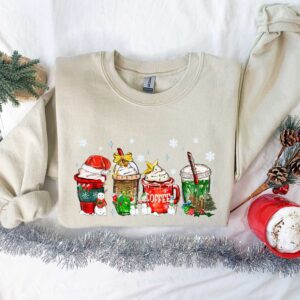 funny christmas sweatshirt for coffee lovers featuring winter snowman design and latte graphics jesfp scaled