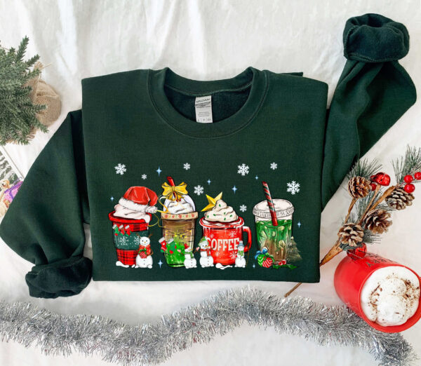 funny christmas sweatshirt for coffee lovers featuring winter snowman design and latte graphics kwrue scaled