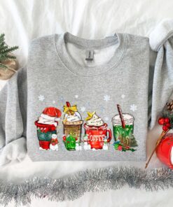 funny christmas sweatshirt for coffee lovers featuring winter snowman design and latte graphics suaur scaled