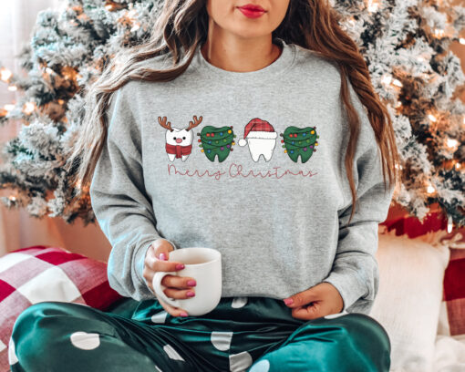 funny christmas sweatshirt for dentists with tooth design unique xmas crewneck for dental assistants and dental professionals 05brd