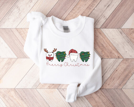 funny christmas sweatshirt for dentists with tooth design unique xmas crewneck for dental assistants and dental professionals clp6h