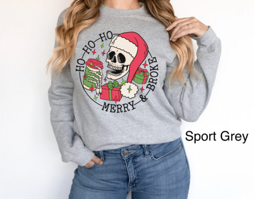 funny christmas sweatshirt for holiday shopping oversized merry and broke design ideal for festive gatherings and celebrations