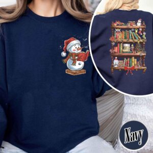 funny christmas sweatshirt for librarians book lover design with snowman reading unique library apparel for bookworms dazis