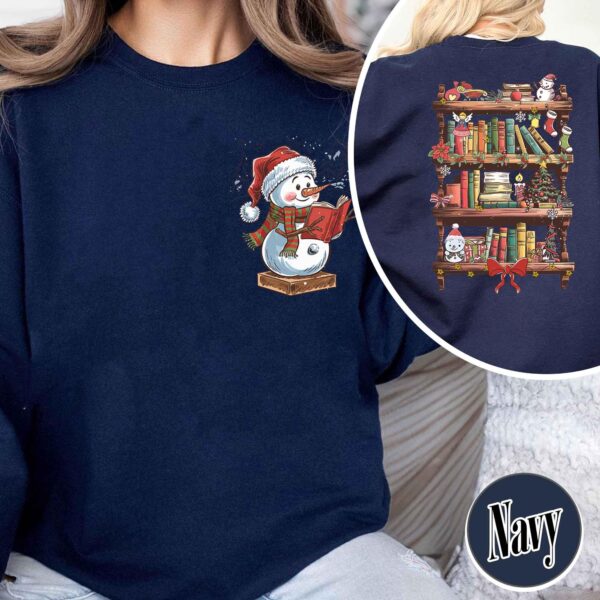 funny christmas sweatshirt for librarians book lover design with snowman reading unique library apparel for bookworms dazis