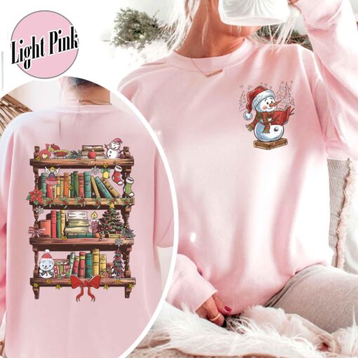 funny christmas sweatshirt for librarians book lover design with snowman reading unique library apparel for bookworms gojt6