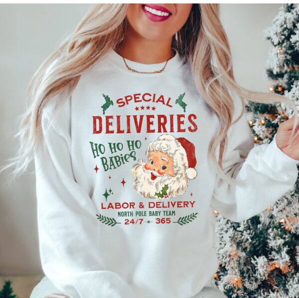 funny christmas sweatshirt for nicu and labor delivery nurses with special deliveries design comfortable holiday apparel i81q3