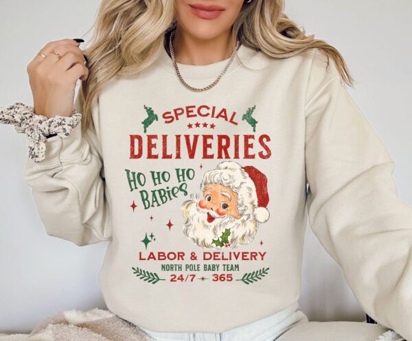 funny christmas sweatshirt for nicu and labor delivery nurses with special deliveries design comfortable holiday apparel r52ul