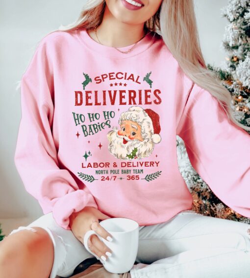 funny christmas sweatshirt for nicu and labor delivery nurses with special deliveries design comfortable holiday apparel vkmqz