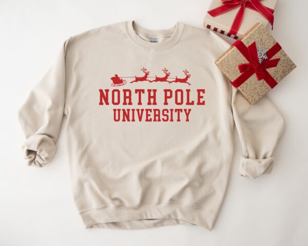 funny christmas sweatshirt for women north pole university crewneck vintage style christmas sweater with unique design uakhq