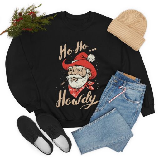 funny christmas sweatshirt ho ho howdy western graphic shirt cowboy santa design for holiday cheer and festive outfits tzvsj