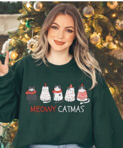 funny christmas sweatshirt meowy catmas design for cat lovers unique cats sweater for cat moms and pet owners 2jj11