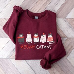 funny christmas sweatshirt meowy catmas design for cat lovers unique cats sweater for cat moms and pet owners zgway