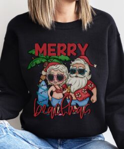 funny christmas sweatshirt merry beachmas shirt tropical xmas design for beach vacation mr and mrs claus mele kalikimaka theme f3bv0