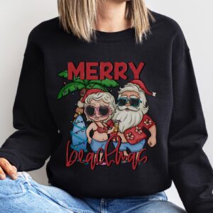 funny christmas sweatshirt merry beachmas shirt tropical xmas design for beach vacation mr and mrs claus mele kalikimaka theme f3bv0