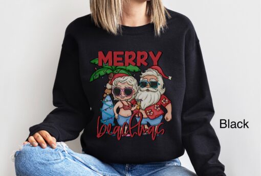 funny christmas sweatshirt merry beachmas shirt tropical xmas design for beach vacation mr and mrs claus mele kalikimaka theme f3bv0