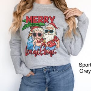 funny christmas sweatshirt merry beachmas shirt tropical xmas design for beach vacation mr and mrs claus mele kalikimaka theme wbbm4